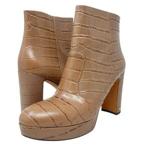 Kate Spade Tan Croc-Embossed Ankle Boots